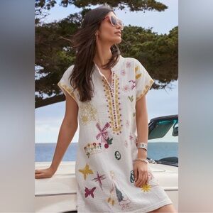 Johnny Was White Embroidered Mini Dress